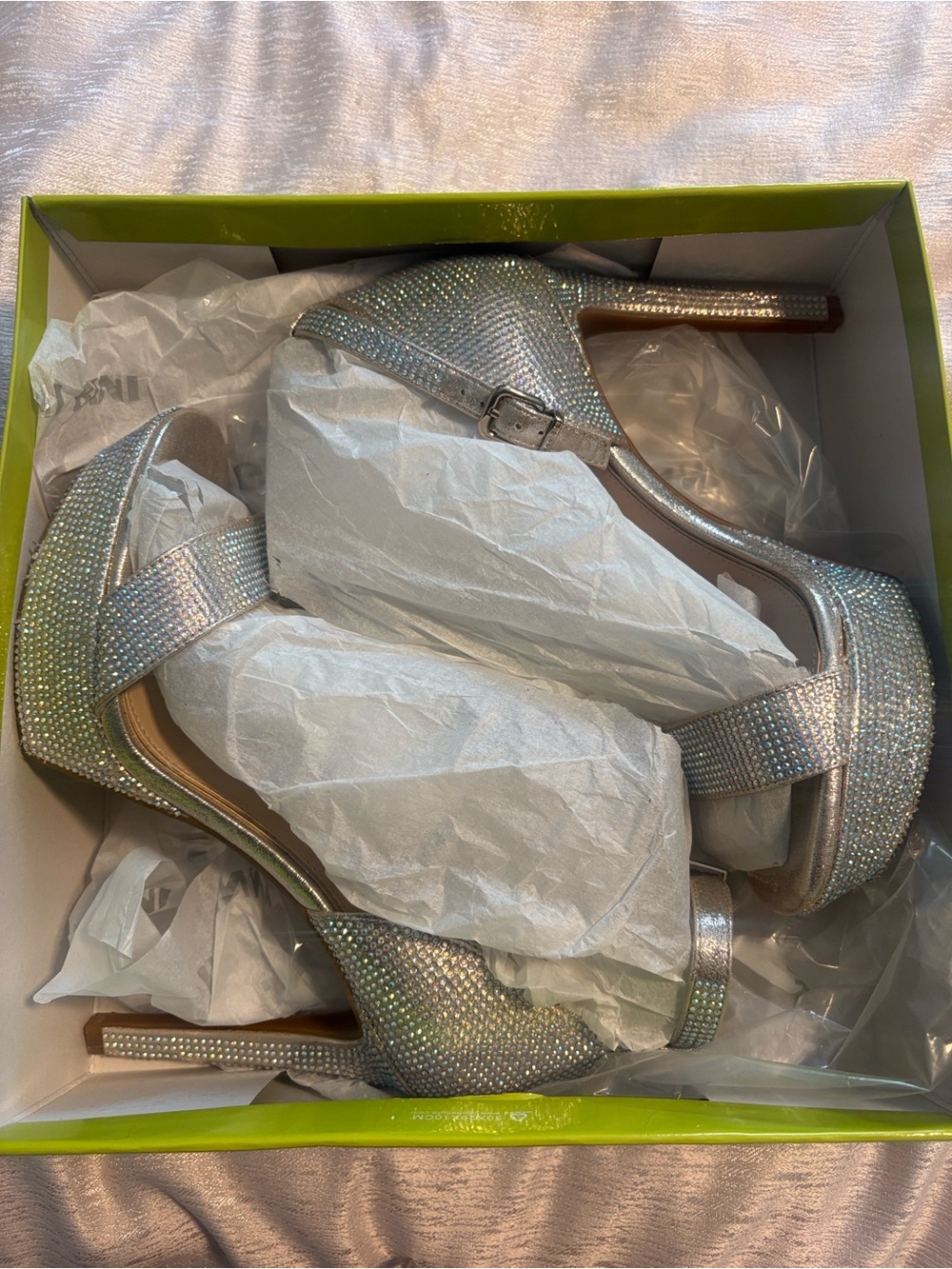 Gianni Bini Silver Rhinestone Ankle-Strap High Heel Sandals